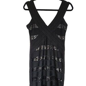 FRENCH CONNECTION Black Sequined Contour Dress 8